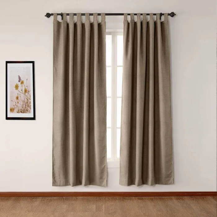 Textured Faux Linen Window Curtain Tab Top Drapery Olive
