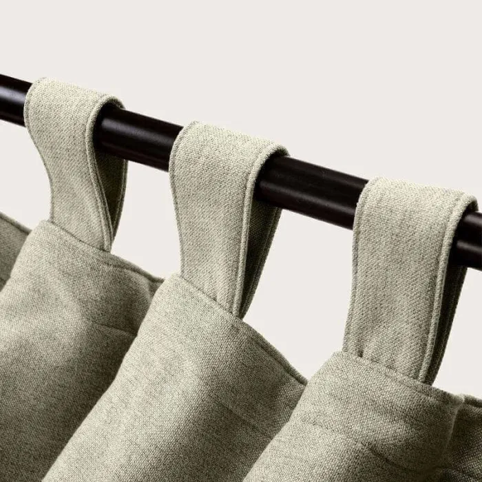 Textured Faux Linen Window Curtain Tab Top Drapery Olive
