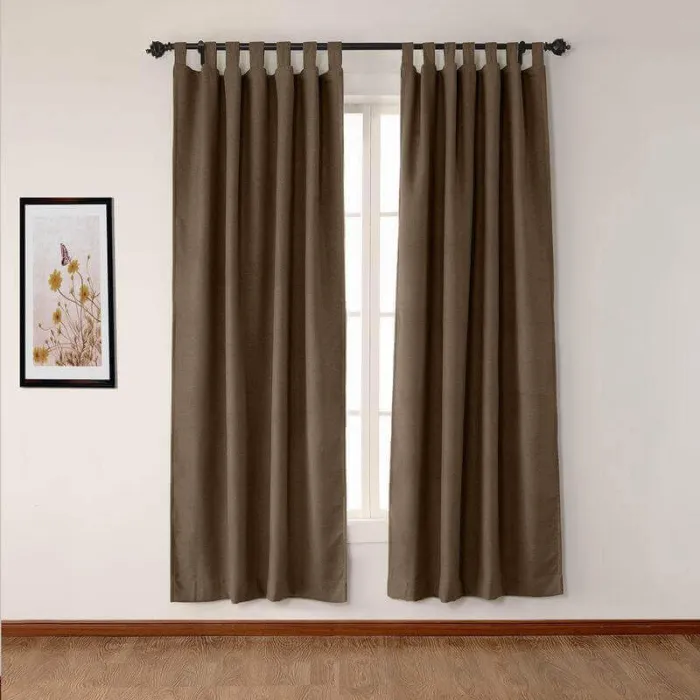 Textured Faux Linen Window Curtain Tab Top Drapery Olive