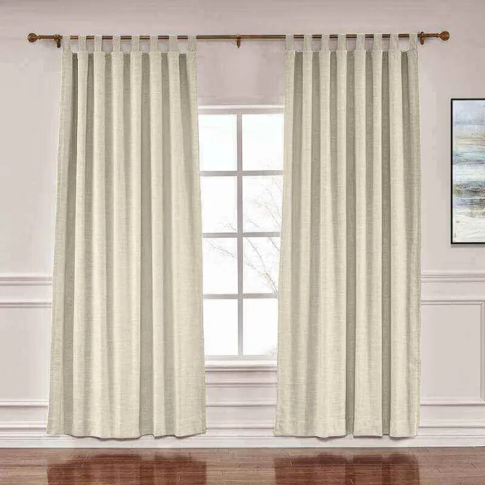 CUSTOM Liz Sand Beige Polyester Linen Window Curtain Drapery with Lined