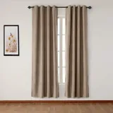 Antique Bronze Grommet Faux Linen Curtain Panel Olive