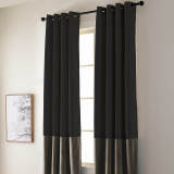2 Toned Blackout Lined Pieced Patchwork Grommet Velvet Curtain BIRKIN