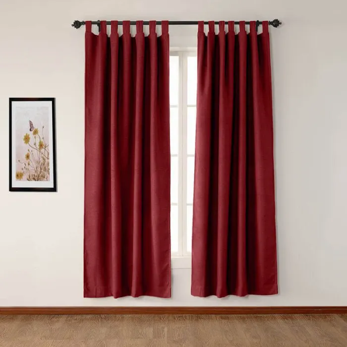 Textured Faux Linen Window Curtain Tab Top Drapery Olive