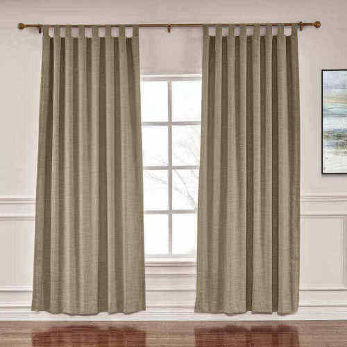 CUSTOM Liz Taupe Grey Polyester Linen Window Curtain Drapery with Lined