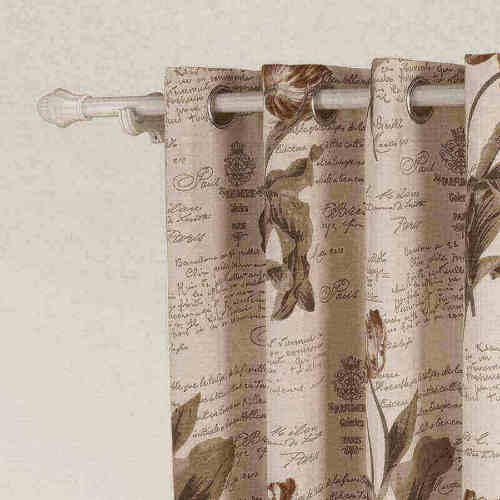 Nickel Grommet Polyester Cotton Blend Flower Letter Printed Blackout Lined Curtain Drape Sofitel