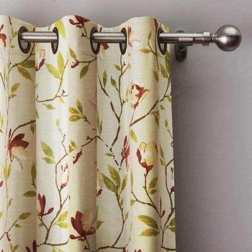 Grommet Botanical Flower Print Polyester Cotton Curtain Drapery With Blackout Lining BQ6646