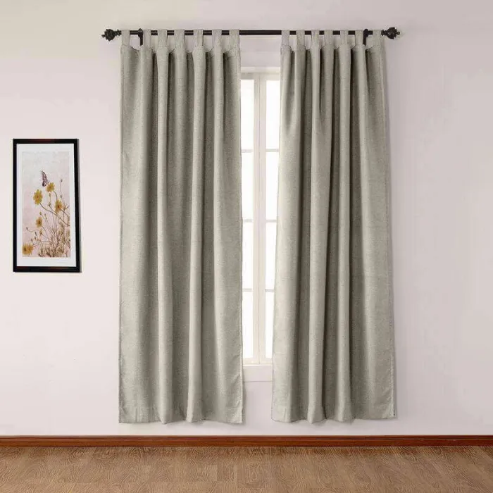 Textured Faux Linen Window Curtain Tab Top Drapery Olive