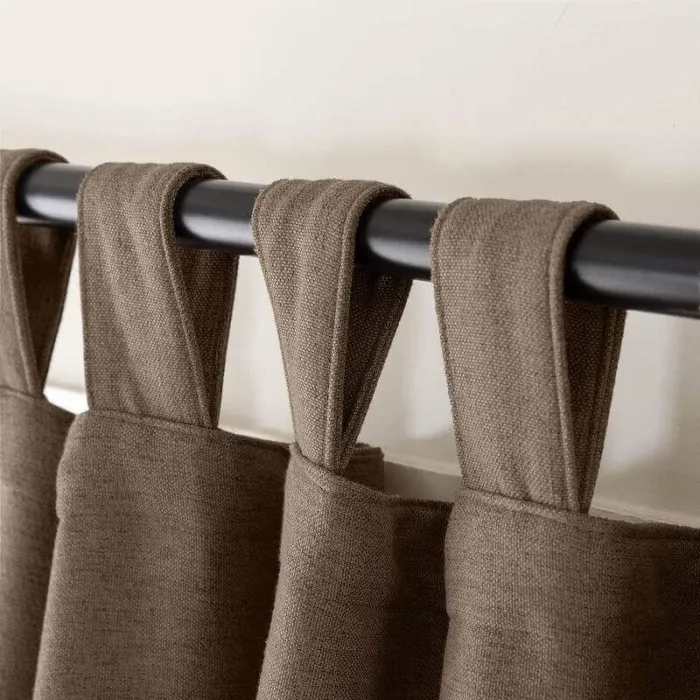 Textured Faux Linen Window Curtain Tab Top Drapery Olive