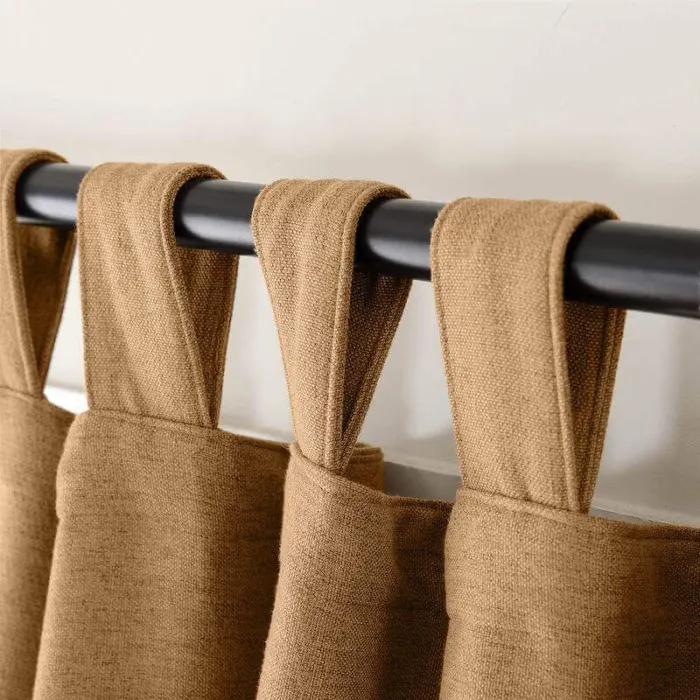 Textured Faux Linen Window Curtain Tab Top Drapery Olive