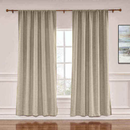 CUSTOM Liz Grey Beige Polyester Linen Window Curtain Drapery with Lined