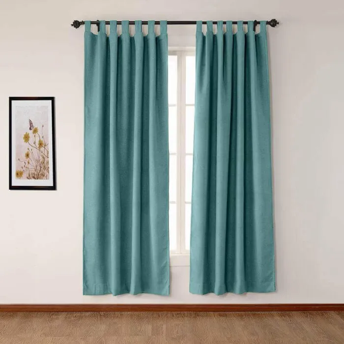 Textured Faux Linen Window Curtain Tab Top Drapery Olive