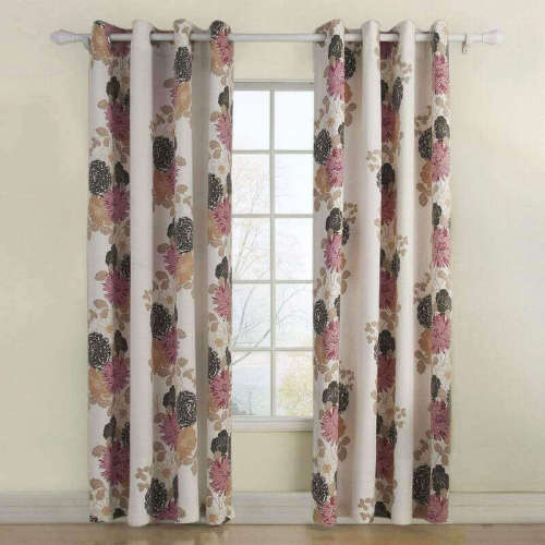Nickel Grommet Polyester Cotton Blend Flower Printed Blackout Lined Curtain Drape Sofitel