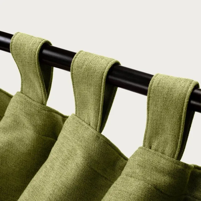 Textured Faux Linen Window Curtain Tab Top Drapery Olive