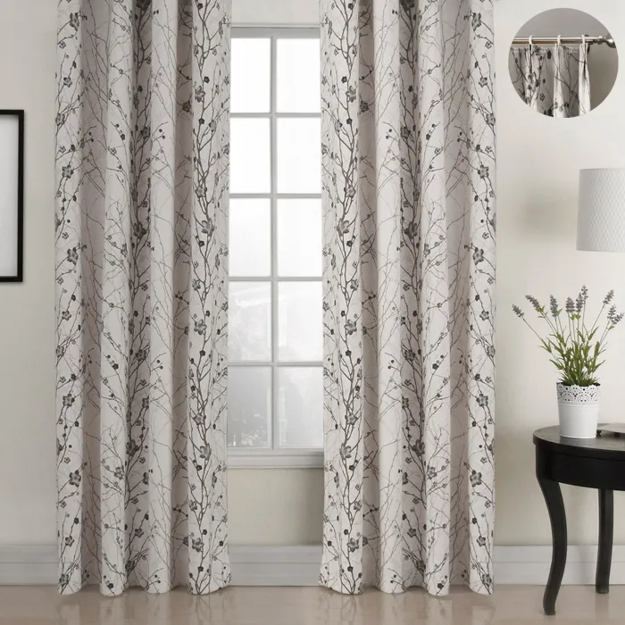 Nickel Grommet Plum Blossom Polyester Blackout Lined Curtain Drape Sofitel