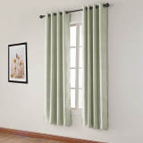 Antique Bronze Grommet Faux Linen Curtain Panel Olive