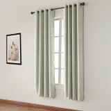 Antique Bronze Grommet Faux Linen Curtain Panel Olive