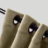 Antique Bronze Grommet Faux Linen Curtain Panel Olive