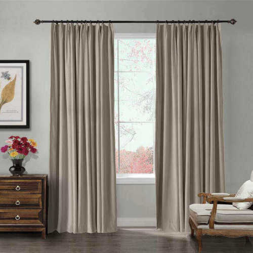 CUSTOM Birkin Gray Beige Velvet Curtain Drapery With Lining For Traverse Rod Pole or Track