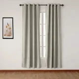 Antique Bronze Grommet Faux Linen Curtain Panel Olive