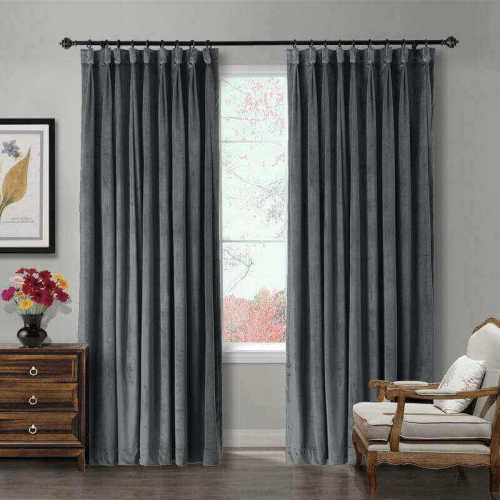 CUSTOM Birkin Natural Grey Velvet Curtain Drapery With Lining For Traverse Rod Pole or Track