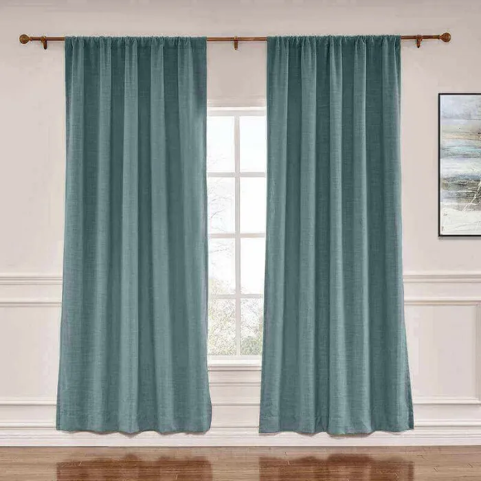 CUSTOM Liz Blue Grey Polyester Linen Window Curtain Drapery with Lined