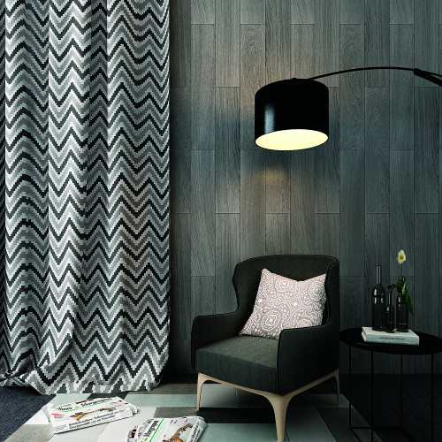 Pinch Pleat Chevon Zigzag Print Polyester Cotton Curtain with Blackout Lining BQ66253