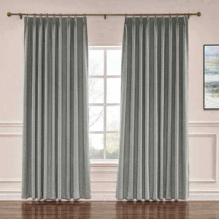 CUSTOM Liz Rock Grey Polyester Linen Window Curtain Drapery with Lined