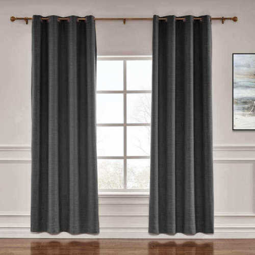 CUSTOM Liz Black Polyester Linen Window Curtain Drapery with Lined