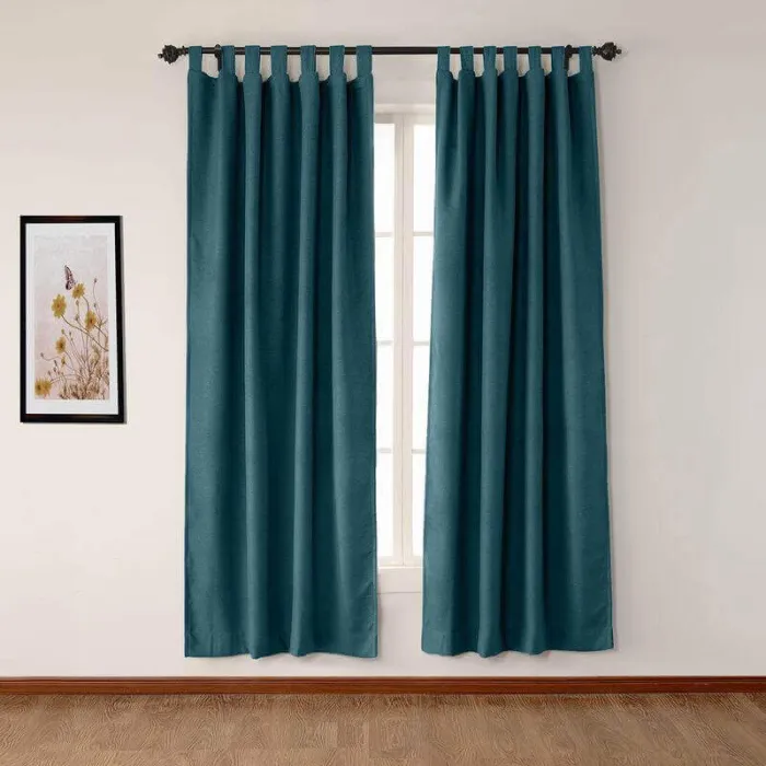 Textured Faux Linen Window Curtain Tab Top Drapery Olive