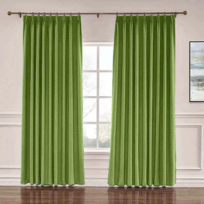 CUSTOM Liz Green Polyester Linen Window Curtain Drapery with Lined