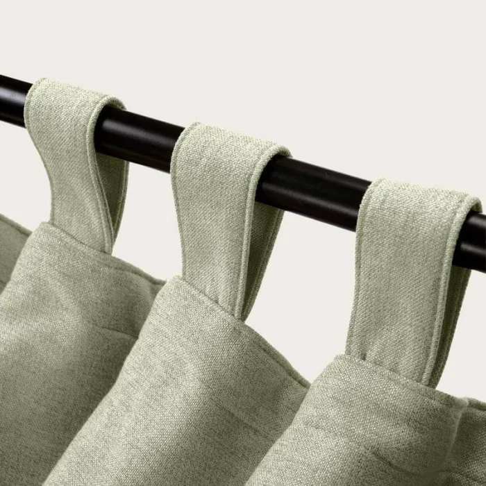 Textured Faux Linen Window Curtain Tab Top Drapery Olive