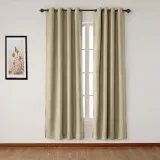 Antique Bronze Grommet Faux Linen Curtain Panel Olive