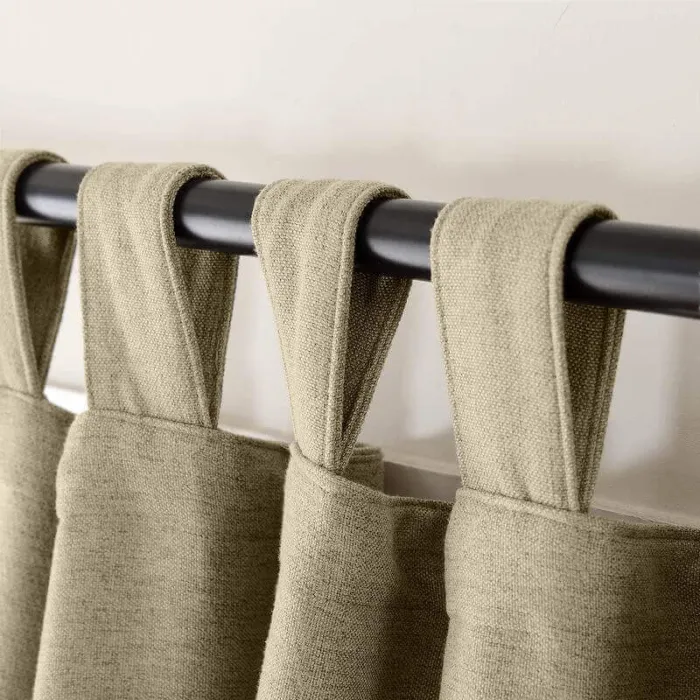 Textured Faux Linen Window Curtain Tab Top Drapery Olive