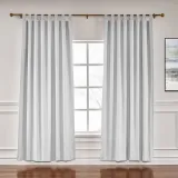 CUSTOM Liz Beige White Polyester Linen Window Curtain Drapery with Lined
