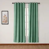 Antique Bronze Grommet Faux Linen Curtain Panel Olive