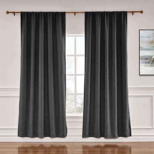 CUSTOM Liz Black Polyester Linen Window Curtain Drapery with Lined