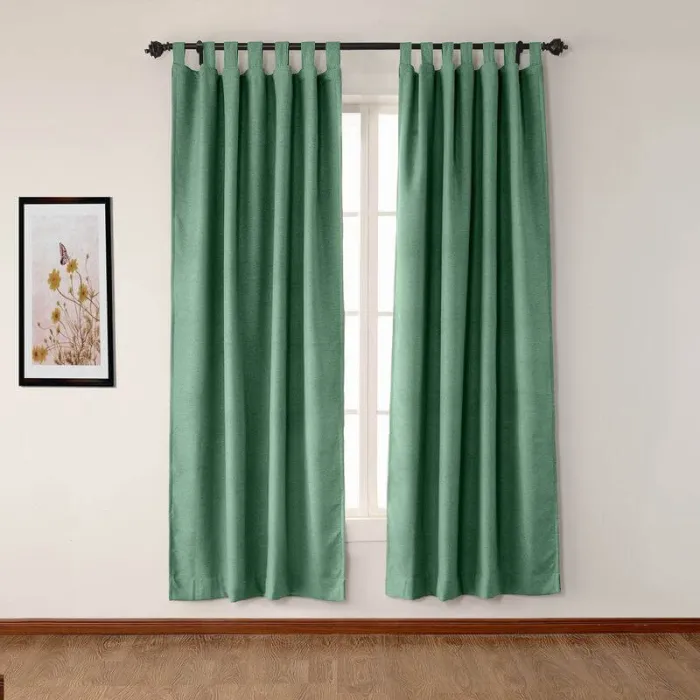 Textured Faux Linen Window Curtain Tab Top Drapery Olive