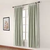 Textured Faux Linen Window Curtain Tab Top Drapery Olive