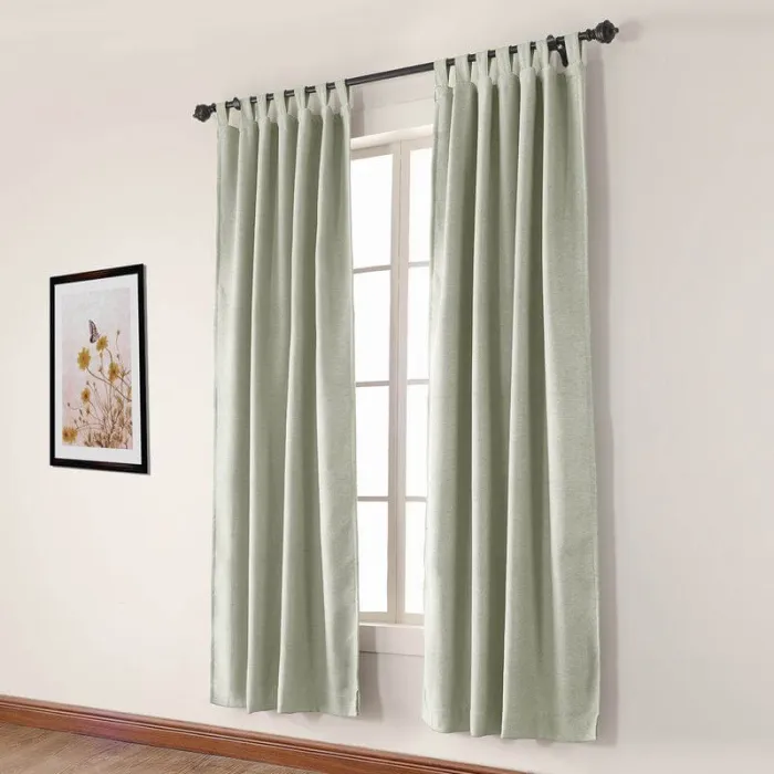 Textured Faux Linen Window Curtain Tab Top Drapery Olive
