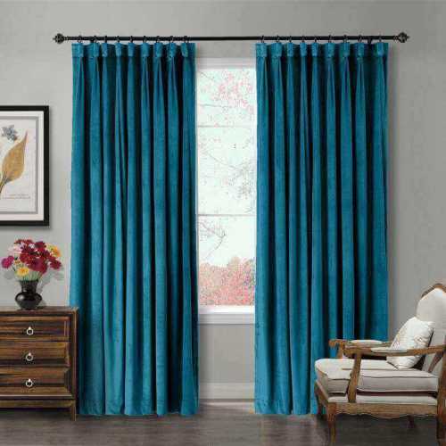 CUSTOM Birkin Blue Velvet Curtain Drapery With Lining For Traverse Rod Pole or Track