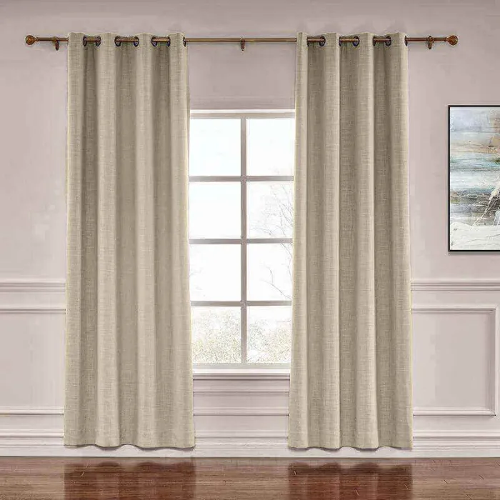 CUSTOM Liz Grey Beige Polyester Linen Window Curtain Drapery with Lined