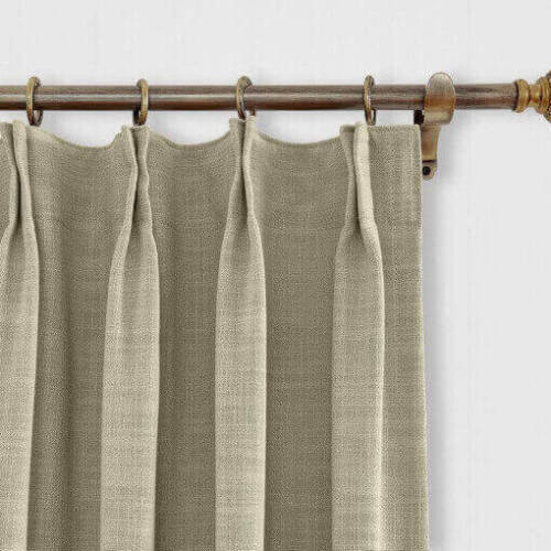 Pinch Pleated Faux Linen Window Curtain with Blackout Lined LIZ