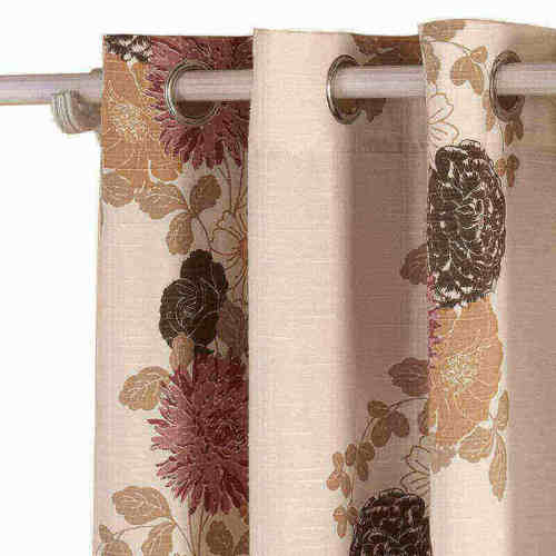 Nickel Grommet Polyester Cotton Blend Flower Printed Blackout Lined Curtain Drape Sofitel