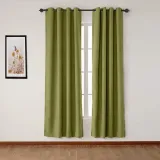 Antique Bronze Grommet Faux Linen Curtain Panel Olive