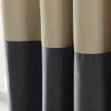 2 Toned Blackout Lined Pieced Patchwork Grommet Velvet Curtain BIRKIN