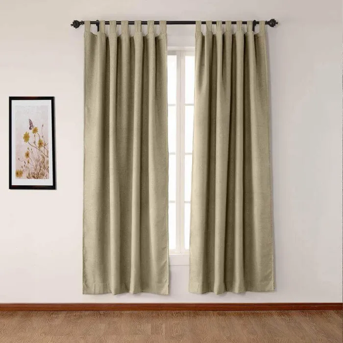 Textured Faux Linen Window Curtain Tab Top Drapery Olive