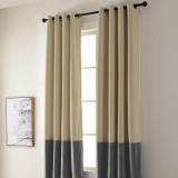 2 Toned Blackout Lined Pieced Patchwork Grommet Velvet Curtain BIRKIN