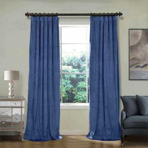CUSTOM Birkin Ultramarine Blue Velvet Curtain Drapery With Lining For Traverse Rod Pole or Track