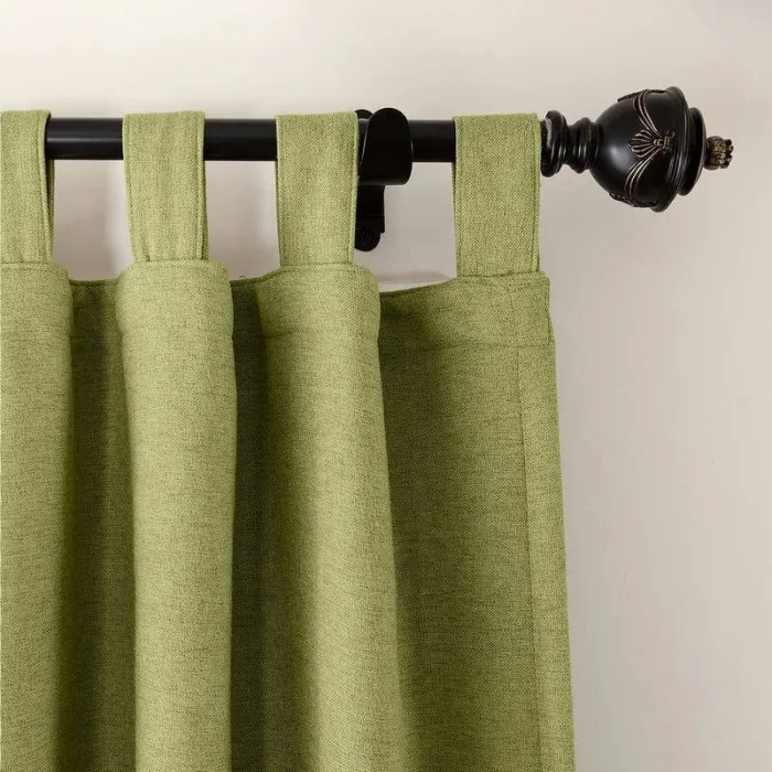 Textured Faux Linen Window Curtain Tab Top Drapery Olive