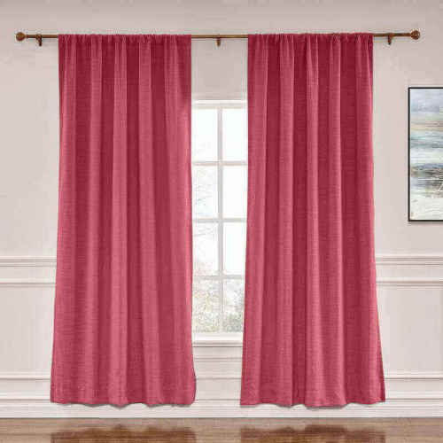 CUSTOM Liz Burgundy Red Polyester Linen Window Curtain Drapery with Lined